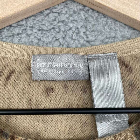LIZ CLAIBORNE Knit Top Large Petite Animal Print Y2K Western Safari Vtg Sweater - Picture 5 of 8